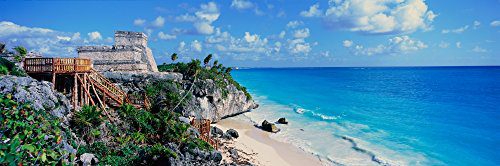 Posterazzi A Panoramic of Mayan Ruinas de (Tulum Ruins) and El Castillo at sunset with beach and Caribbean Sea in Quintana Roo Yucatan Peninsula Mexico Poster Print, (x )