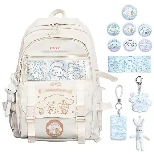 ALORVE Backpack Cute Anime Student Schoolbag Cartoon Casual Travel Bag for Boys and Girls School Season Gifts (White)