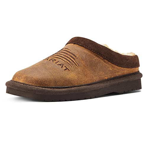 ARIAT Men's IndoorOutdoor Comfortable Suede Upper Square Toe Patriot Slippers with Shearling Lining, Dusty Brown,