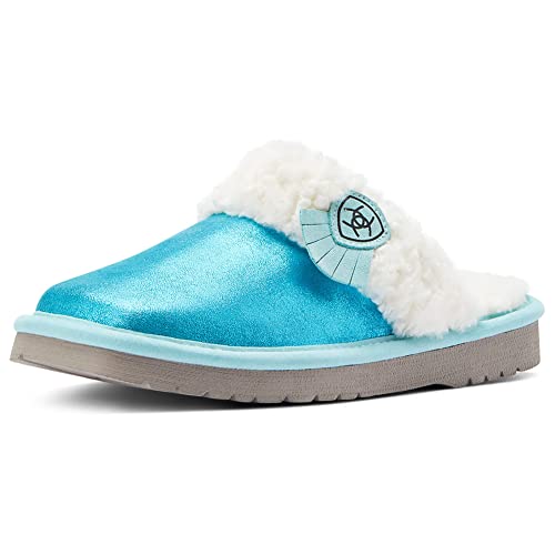 ARIAT Women's IndoorOutdoor Warm Comfortable Jackie Square Toe Exotic Slippers with Suede Leather Uppers, Metalic Turquoise,