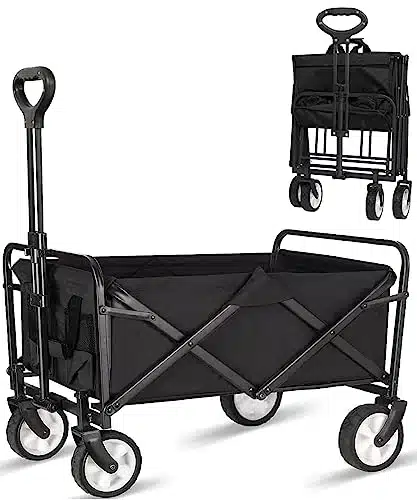 Collapsible Foldable Wagon, Beach Cart Large Capacity, Heavy Duty Folding Wagon Portable, Collapsible Wagon for Sports, Shopping, Camping (Black, Year Warrant)