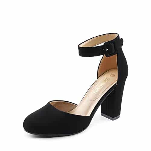 DREAM PAIRS Womens High Heel Ankle Strap Party Pumps Shoes, Black Nubuck   (Angela)