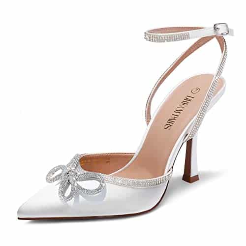 DREAM PAIRS Womens High Heels Destiny Closed Toe Strappy Heels Sexy Rhinestone Ankle Strap Pumps Wedding Bridal Party Dress Shoes, White   (SDPU)