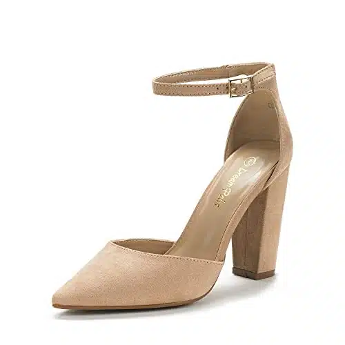 DREAM PAIRS Womens Mid Heel Pump Shoes, Nude Suede   (Coco)