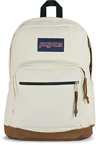 JanSport Right Pack Backpack   Travel, Work, or Laptop Bookbag with Leather Bottom, Coconut