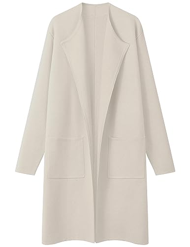 MEROKEETY Women's Winter Draped Long Cardigan Knitted Soft Sweater Jacket Coat with Pockets, Apricot, Small