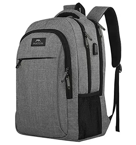 Matein Travel Laptop Backpack, Business Anti Theft Slim Durable Laptops Backpack with USB Charging Port, Water Resistant College School Computer Bag Gifts for Men & Women Fits Inch Notebook, Grey