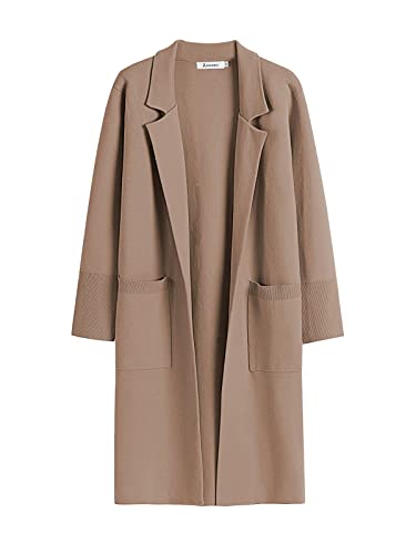 ANRABESS Long Sweater Cardigan Women Knit Open Front Coat Fall and Winter Casual Soft Coatigan Jacket Fashion Trendy Duster Outwear Clothes Outfits shenkaxing L Khaki