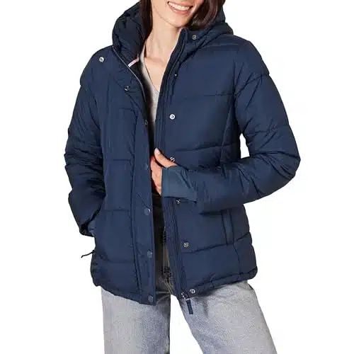 Amazon Essentials Women's Heavyweight Long Sleeve Hooded Puffer Coat (Available in Plus Size), Navy, X Large