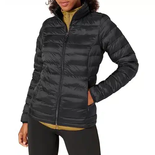 Amazon Essentials Women's Lightweight Long Sleeve Water Resistant Packable Puffer Jacket (Available in Plus Size), Black, Large