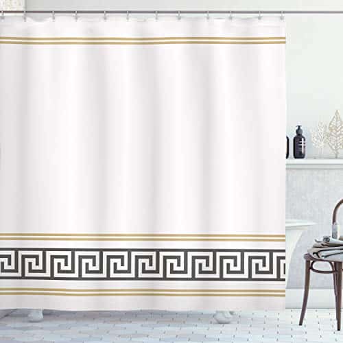 Ambesonne Simple Shower Curtain Minimal Classic Rome Greek Inspired Pattern in Monochrome Cultural Design Cloth Fabric Decor Set with Hooks for Bathroom & Home  x L, White and Ecru