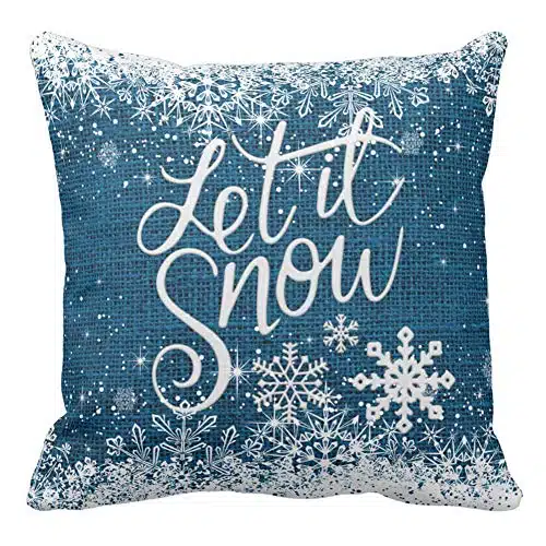 Asamour Vintage Xmas Quotes with Snowflake Cotton Linen Throw Pillow Case Home Decorative Cushion Cover for Sofa Couch Bedding xInches (Let it Snow Blue)