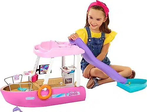 Barbie Toy Boat Playset, Dream Boat with + Pieces Including Pool, Slide & Dolphin, Ocean Themed Accessories