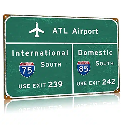 Buoraev Airport Metal Tin Signs Atlanta Atl Airport Highway Poster Sign Interstate I I South Direction Indication Georgia Ga Travel Souvenir Gift xInches