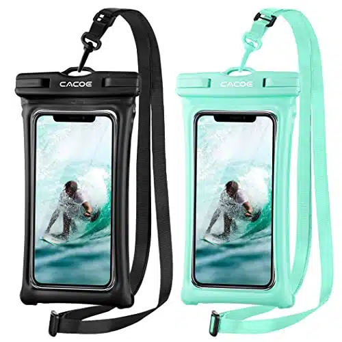 CACOE Floating Universal IPXaterproof Phone case Pack Up to ,Adjustable Neck Lanyard Phone Pouch,Phone Dry Bags for Vacation Beach Pool Swimming Kayak Cruise Travel Essentialsï¼Black+Greenï¼