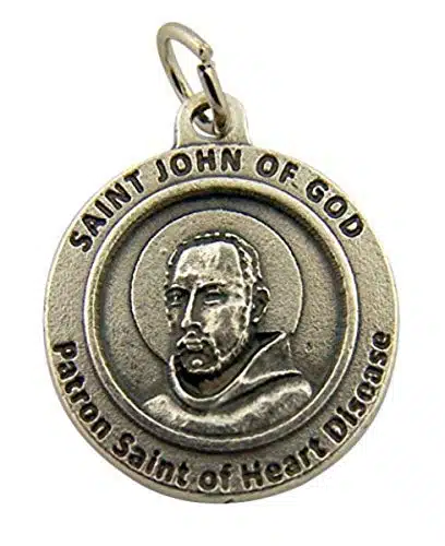 Catholic Saints Silver Toned Base Patron of Heart Disease Saint John of God Medal, Inch