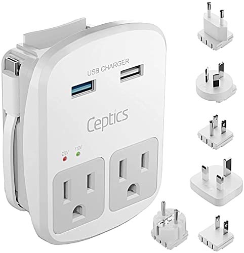Ceptics World Travel Adapter Kit   QC B +  Outlets, Surge Protection, Plugs for Europe, UK, China, Australia, Japan   Perfect for Laptop, Cell Phones, Cameras   Safe ETL Tested