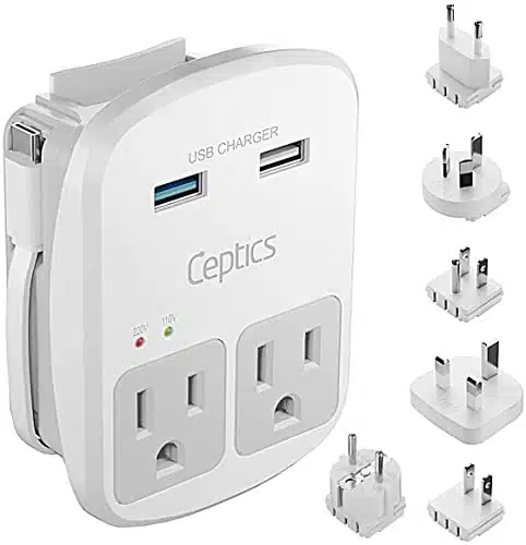 Ceptics World Travel Adapter Kit   QC B +  Outlets, Surge Protection, Plugs for Europe, UK, China, Australia, Japan   Perfect for Laptop, Cell Phones, Cameras   Safe ETL Tested
