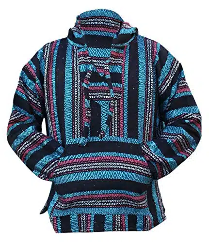 Del Mex Mexican Baja Hoodie Sweatshirt Pullover Jerga Surf Poncho Drug Rug (Medium, Tulum)