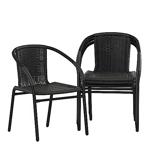 Flash Furniture Lila Pack Black Rattan Indoor Outdoor Restaurant Stack Chair  Versatile and Stylish Seating