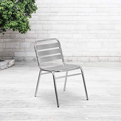 Flash Furniture Lila Pack Commercial Aluminum Indoor Outdoor Restaurant Stack Chair with Triple Slat Back