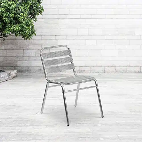 Flash Furniture Lila Pack Commercial Aluminum Indoor Outdoor Restaurant Stack Chair with Triple Slat Back