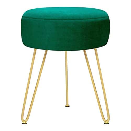GERANT Multifunctional Vanity Stools   Velvet Round Ottoman Modern Dressing Stool  Upholstered Footrest Stool   Side Table Footstool Â with Golden Metal Leg for Living Room, Bedroom (Teal)
