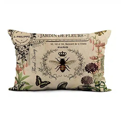 HODKHNO Throw Pillow Cover xInch Queen Modern Vintage French Bee Wateringcan Antique Honey Crown Home Decor Pillowcase Lumbar Pillow Case Cushion Cover for Sofa Couch Bed