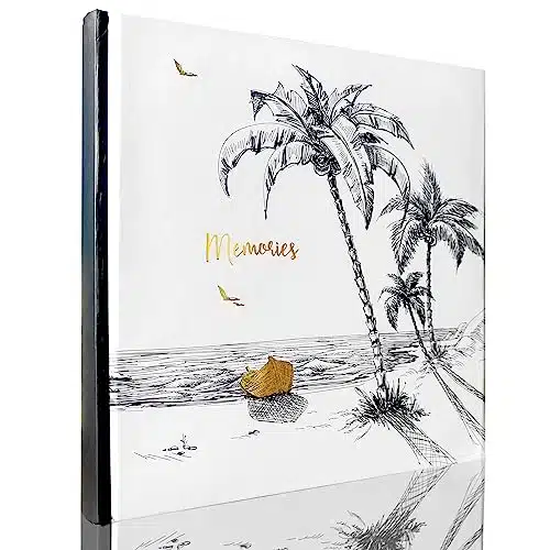 Holoary Photo Album xPhotos Two Pictures Per Page, Memo Writing Area for Each Pocket, Pockets âxâ, Printed Book Cover Travel Design Natural Beach Vacation Honeymoon Memories