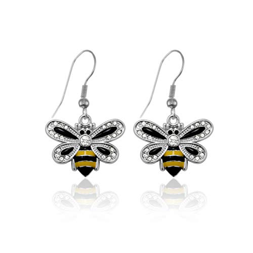 Inspired Silver   Carat Bumble Bee Charm Earrings for Women   Silver Customized Charm French Hook Drop Earrings with Cubic Zirconia Jewelry