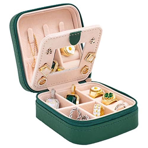 KElofoN Travel jewelry case Travel jewelry box Travel Jewelry Organizer Jewelry holder organizer Small Jewelry Organizer Box for Girls Women Gift with Mirror Christmas giftï¼Greenï¼