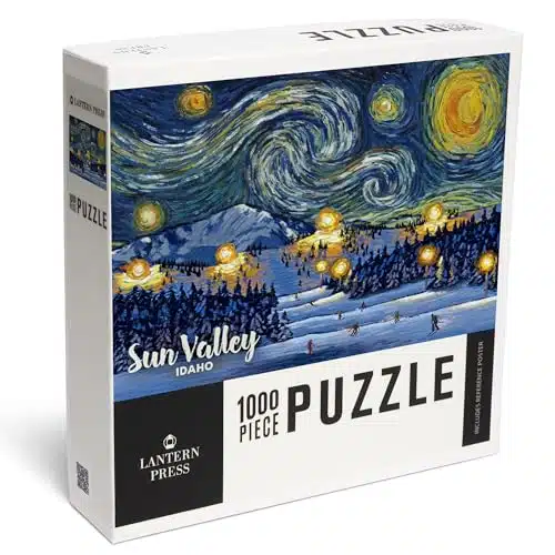 Lantern Press Piece Jigsaw Puzzle, Sun Valley, Idaho, Ski Resort with Mountain, Starry Night