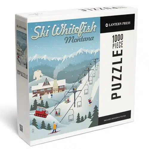 Lantern Press Piece Jigsaw Puzzle, Whitefish, Montana, Retro Ski Resort