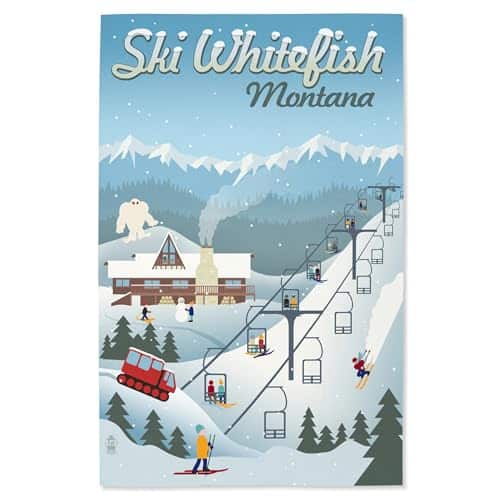 Lantern Press xInch Giclee Art Print Wall Decor, Whitefish, Montana, Retro Ski Resort