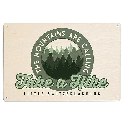 Lantern Press xInch Wood Sign, Ready to Hang Wall Decor, Little Switzerland, NC, The Mountains are Calling, Take a Hike, Pine Forest, Contour