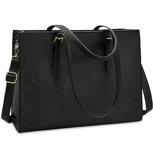 Laptop Bag for Women Waterproof Lightweight Leather Inch Computer Tote Bag Business Office Briefcase Large Capacity Handbag Shoulder Bag Professional Work Bag Black