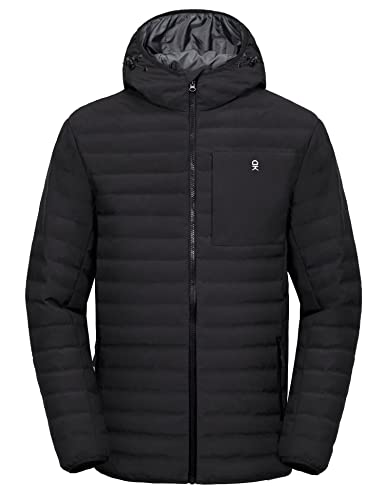 Little Donkey Andy Men's Warm Waterproof Puffer Jacket Hooded Windproof Winter Coat with Recycled Insulation Black XL