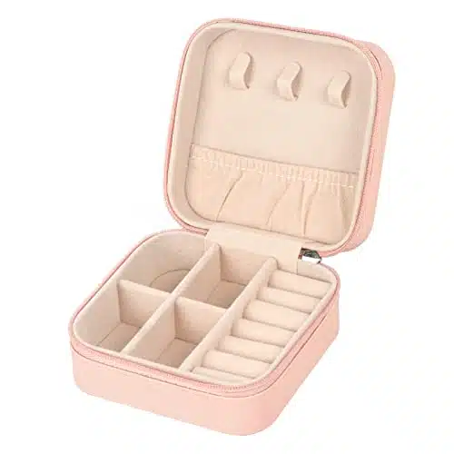 MFXIP Travel Jewelry Case Small Jewelry Box Jewelry Organizer Storage Case Portable PU Leather Mini Jewelry Travel Case for Girls Womens Earring, Necklace, Rings,Bracelets (S , Pink)