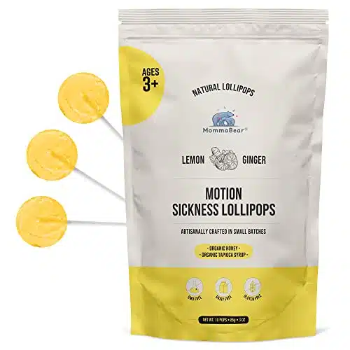 MommaBear All Natural Motion Sickness and Travel Sickness Soothing Lollipops  Calming and Delicious Ginger Lollipops with Lemon Flavors for Adults, Pregnant Women & Kids +  Count Pack