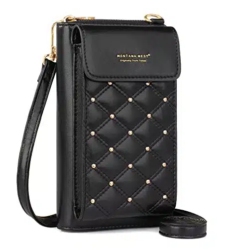 Montana West Small Crossbody Cell Phone Purse for Women RFID Blocking Cellphone Wallet Purses Travel Size Black MWC BK