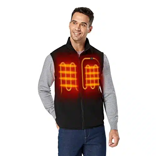 ORORO Men's Fleece Heated Vest with Battery Pack(Black, L)