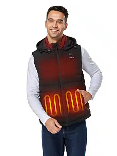 ORORO [Upgraded Battery] Men's Heated Vest with % Down, Lightweight Heated Down Vest with Battery (Black, XL)