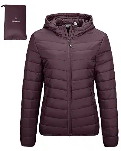 Outdoor Ventures Women's Packable Lightweight Full Zip Puffer Jacket with Hood Quilted Winter Coat