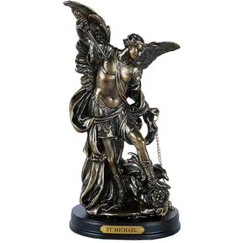 Pacific Giftware St. Michael San Miguel The Great Protector Archangel Defeating Satan Figurine Inch Tall Wooden Base with Brass Name Plate