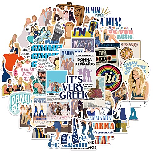 Pcs Mamma Mia Stickers, Funny Song and Dance Movies Sticker Gifts for Adult, Waterproof Vinyl Decal for Teen Girl Water Bottle, Laptop, Guitar, Luggage, Skateboard, Phone, Helmet, Computer (Mamma Mia)