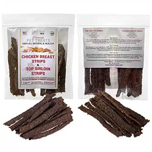 Pet Peeve Gear, Great Diabetic Dog Treats, Sugar Free, All Natural Jerky Treats, Made & Sourced in USA ONLY, Flavors Chicken & Beef, Crunchy Strips for Healthy Teeth, Grain & Gluten Free