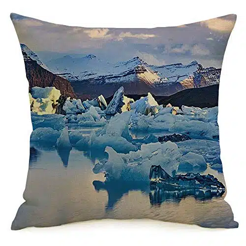 Pillow Cover Natural Bay Lake Iceland Melting Jokulsarlon Climate Lagoon Sky Cold Artctic Nature Design Color Linen Decorative Square Throw Pillow Cover xInch for Sofa Couch Decoration