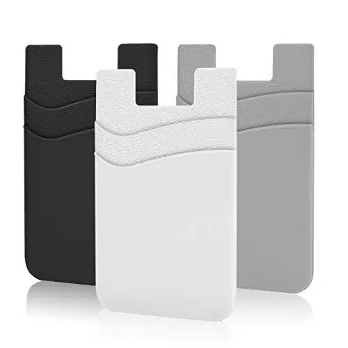 SHANSHUI Card Holder for Black of Phone, Silicone Adhesive Stick on Wallet Phone Pocket Seelve Compatible for iPhone pro,Samsung Galaxy and Android Phones (Black,White,Greypcs)