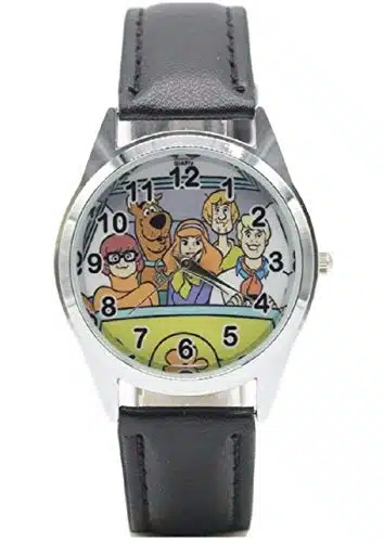 Scooby Cartoon Doo Mystery Van WCast Black Genuine Leather Band Wrist Watch