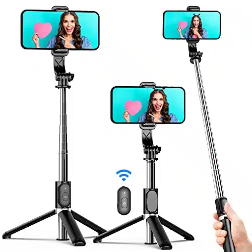 Selfie Stick Tripod, All in One Extendable & Portable iPhone Tripod Selfie Stick with Wireless Remote Compatible with iPhone pro Xs Max Xr X , Galaxy NoteSSOnePlus PRO etc